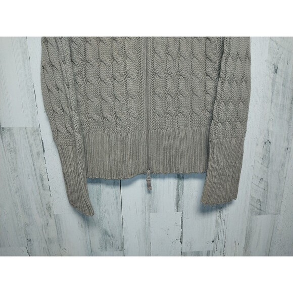 Cabelas Cardigan Sweater Tan Womens Zip Cable Knit Grandma Fisherman Large - Picture 2 of 7